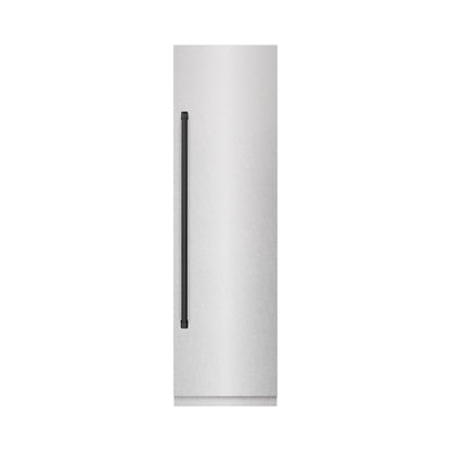 ZLINE Autograph 24" 12.5 cu. ft. Column Refrigerator in DuraSnow Stainless Steel with Graphite Gray Interior and Matte Black Accents, RCRVZ-SN-24-MB