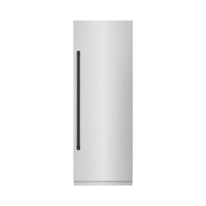ZLINE Autograph 30" 16.7 cu. ft. Column Refrigerator in DuraSnow Stainless Steel with Graphite Gray Interior and Matte Black Accents, RCRVZ-SN-30-MB