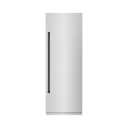 ZLINE Autograph 30" 16.7 cu. ft. Column Refrigerator in DuraSnow Stainless Steel with Graphite Gray Interior and Matte Black Accents, RCRVZ-SN-30-MB