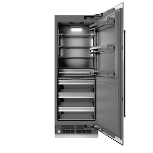 ZLINE Autograph 30" 16.7 cu. ft. Column Refrigerator in DuraSnow Stainless Steel with Graphite Gray Interior and Matte Black Accents, RCRVZ-SN-30-MB