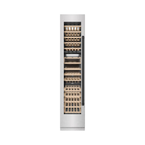 ZLINE Autograph 18" 9.0 cu. ft. Triple Zone 68 Bottle Left Hinge Column Wine Cooler in DuraSnow Stainless Steel with Matte Black Accents, RCWVLZ-SN-18-MB