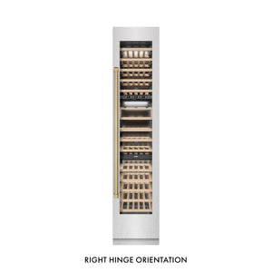 ZLINE Autograph 18" 9.0 cu. ft. Triple Zone 68 Bottle Right Hinge Column Wine Cooler in DuraSnow Stainless Steel with Champagne Bronze Accents, RCWVRZ-SN-18-CB