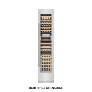 ZLINE Autograph 18" 9.0 cu. ft. Triple Zone 68 Bottle Right Hinge Column Wine Cooler in Satin Stainless Steel with Polished Gold Accents, RCWVRZ-SN-18-G