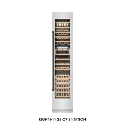 ZLINE Autograph 18" 9.0 cu. ft. Triple Zone 68 Bottle Right Hinge Column Wine Cooler in DuraSnow Stainless Steel with Matte Black Accents, RCWVRZ-SN-18-MB