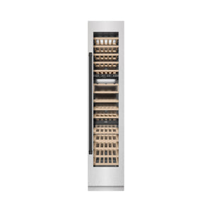 ZLINE Autograph 18" 9.0 cu. ft. Triple Zone 68 Bottle Right Hinge Column Wine Cooler in DuraSnow Stainless Steel with Matte Black Accents, RCWVRZ-SN-18-MB