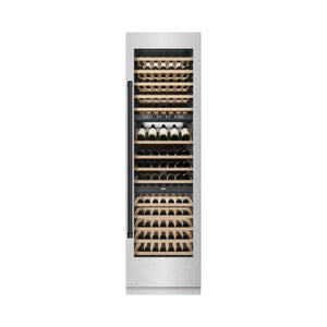 ZLINE Autograph 24" 12.4 cu. ft. Triple Zone 100 Bottle Column Wine Cooler in DuraSnow Stainless Steel and Matte Black Accents, RCWVZ-SN-24-MB