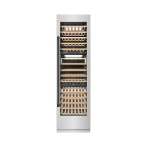 ZLINE Autograph 24" 12.4 cu. ft. Triple Zone 100 Bottle Column Wine Cooler in DuraSnow Stainless Steel and Matte Black Accents, RCWVZ-SN-24-MB