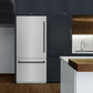 ZLINE Autograph 36" 19.8 cu. ft. Built-In Bottom Freezer Refrigerator with Water Dispenser and Ice Maker in DuraSnow Stainless Steel with Graphite Gray Interior and Matte Black Accents, GRBITZ-SN-36-MB