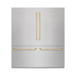 ZLINE Autograph 72" 39.6 cu. ft. French Door Built-In Bottom Freezer Refrigerator with Water Dispensers and Ice Makers in DuraSnow Stainless Steel with Graphite Gray Interior and Champagne Bronze Accents, GRBITZ-SN-72-CB