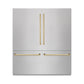 ZLINE Autograph 72" 39.6 cu. ft. French Door Built-In Bottom Freezer Refrigerator with Water Dispensers and Ice Makers in DuraSnow Stainless Steel with graphite Gray Interior and Polished Gold Accents, GRBITZ-SN-72-G