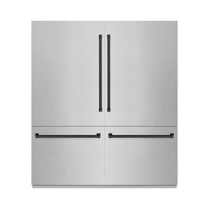 ZLINE Autograph 72" 39.6 cu. ft. French Door Built-In Bottom Freezer Refrigerator with Water Dispensers and Ice Makers in DuraSnow Stainless Steel with Graphite Gray Interior and Matte Black Accents, GRBITZ-SN-72-MB