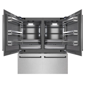 ZLINE Autograph 72" 39.6 cu. ft. French Door Built-In Bottom Freezer Refrigerator with Water Dispensers and Ice Makers in DuraSnow Stainless Steel with Graphite Gray Interior and Matte Black Accents, GRBITZ-SN-72-MB