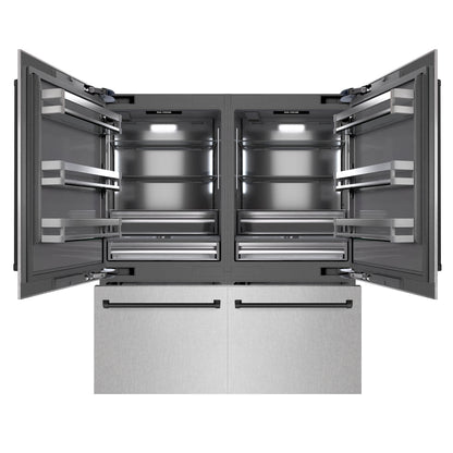ZLINE Autograph 72" 39.6 cu. ft. French Door Built-In Bottom Freezer Refrigerator with Water Dispensers and Ice Makers in DuraSnow Stainless Steel with Graphite Gray Interior and Matte Black Accents, GRBITZ-SN-72-MB