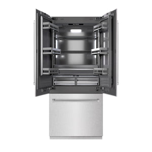 ZLINE 36" 19.6 cu. ft. French Door Built-In Bottom Freezer Refrigerator with Water Dispenser and Ice Maker in DuraSnow Stainless Steel with Graphite Gray Interior, GRBIV-SN-36