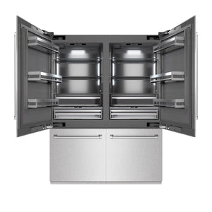 ZLINE 60" 32.2 cu. ft. French Door Built-In Bottom Freezer Refrigerator with Water Dispensers and Ice Makers in DuraSnow Stainless Steel with Graphite Gray Interior, GRBIV-SN-60