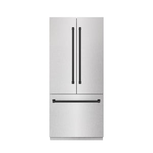ZLINE Autograph 36" 19.6 cu. ft. French Door Built-In Bottom Freezer Refrigerator with Water Dispenser and Ice Maker in DuraSnow Stainless Steel with Graphite Gray Interior and Matte Black Accents, GRBIVZ-SN-36-MB