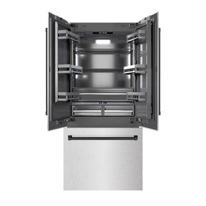 ZLINE Autograph 36" 19.6 cu. ft. French Door Built-In Bottom Freezer Refrigerator with Water Dispenser and Ice Maker in DuraSnow Stainless Steel with Graphite Gray Interior and Matte Black Accents, GRBIVZ-SN-36-MB