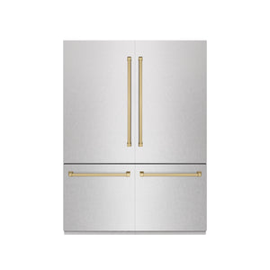 ZLINE Autograph 60" 32.2 cu. ft. French Door Built-In Bottom Freezer Refrigerator with Water Dispenser and Ice Maker in DuraSnow Stainless Steel with Graphite Gray Interior and Champagne Bronze Accents, GRBIVZ-SN-60-CB