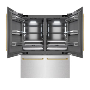 ZLINE Autograph 60" 32.2 cu. ft. French Door Built-In Bottom Freezer Refrigerator with Water Dispenser and Ice Maker in DuraSnow Stainless Steel with Graphite Gray Interior and Champagne Bronze Accents, GRBIVZ-SN-60-CB