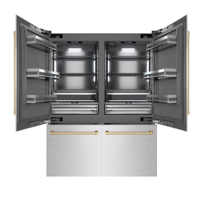 ZLINE Autograph 60" 32.2 cu. ft. French Door Built-In Bottom Freezer Refrigerator with Water Dispenser and Ice Maker in DuraSnow Stainless Steel with Graphite Gray Interior and Champagne Bronze Accents, GRBIVZ-SN-60-CB