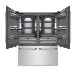 ZLINE Autograph 60" 32.2 cu. ft. French Door Built-In Bottom Freezer Refrigerator with Water Dispenser and Ice Maker in DuraSnow Stainless Steel with Graphite Gray Interior and Polished Gold Accents, GRBIVZ-SN-60-G