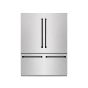 ZLINE Autograph 60" 32.2 cu. ft. French Door Built-In Bottom Freezer Refrigerator with Water Dispenser and Ice Maker in DuraSnow Stainless Steel with Graphite Gray Interior and Matte Black Accents, GRBIVZ-SN-60-MB