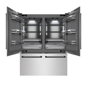 ZLINE Autograph 60" 32.2 cu. ft. French Door Built-In Bottom Freezer Refrigerator with Water Dispenser and Ice Maker in DuraSnow Stainless Steel with Graphite Gray Interior and Matte Black Accents, GRBIVZ-SN-60-MB