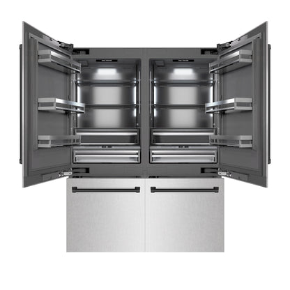 ZLINE Autograph 60" 32.2 cu. ft. French Door Built-In Bottom Freezer Refrigerator with Water Dispenser and Ice Maker in DuraSnow Stainless Steel with Graphite Gray Interior and Matte Black Accents, GRBIVZ-SN-60-MB