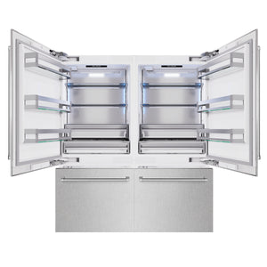 ZLINE 72" 39.6 cu. ft. French Door Built-In Bottom Freezer Refrigerator with Water Dispensers and Ice Makers in DuraSnow Stainless Steel, RBIT-SN-72