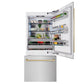 ZLINE Autograph 36" 19.8 cu. ft. Built-In Bottom Freezer Refrigerator with Water Dispenser and Ice Maker in DuraSnow Stainless Steel and Champagne Bronze Accents, RBITZ-SN-36-CB