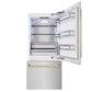 ZLINE Autograph 36" 19.8 cu. ft. Built-In Bottom Freezer Refrigerator with Water Dispenser and Ice Maker in DuraSnow Stainless Steel and Polished Gold Accents, RBITZ-SN-36-G