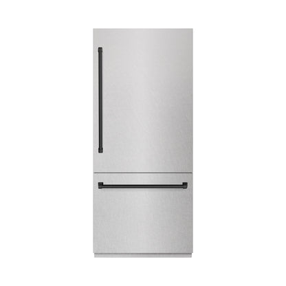ZLINE Autograph 36" 19.8 cu. ft. Built-In Bottom Freezer Refrigerator with Water Dispenser and Ice Maker in DuraSnow Stainless Steel and Matte Black Accents, RBITZ-SN-36-MB