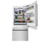 ZLINE Autograph 36" 19.8 cu. ft. Built-In Bottom Freezer Refrigerator with Water Dispenser and Ice Maker in DuraSnow Stainless Steel and Matte Black Accents, RBITZ-SN-36-MB