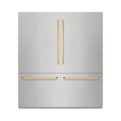 ZLINE Autograph 72" 39.6 cu. ft. French Door Built-In Bottom Freezer Refrigerator with Water Dispensers and Ice Makers in DuraSnow Stainless Steel and Champagne Bronze Accents, RBITZ-SN-72-CB