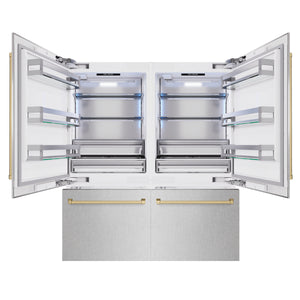 ZLINE Autograph 72" 39.6 cu. ft. French Door Built-In Bottom Freezer Refrigerator with Water Dispensers and Ice Makers in DuraSnow Stainless Steel and Champagne Bronze Accents, RBITZ-SN-72-CB