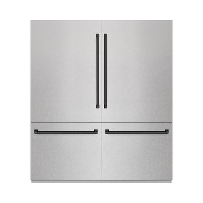 ZLINE Autograph 72" 39.6 cu. ft. French Door Built-In Bottom Freezer Refrigerator with Water Dispensers and Ice Makers in DuraSnow Stainless Steel and Matte Black Accents, RBITZ-SN-72-MB