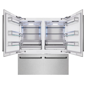 ZLINE Autograph 72" 39.6 cu. ft. French Door Built-In Bottom Freezer Refrigerator with Water Dispensers and Ice Makers in DuraSnow Stainless Steel and Matte Black Accents, RBITZ-SN-72-MB