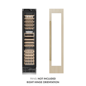 ZLINE Autograph 18" 9.0 cu. ft. Triple Zone 68 Bottle Panel Ready Right Hinge Column Wine Cooler with Champagne Bronze Accents, RBCWVRZ-18-CB