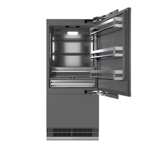 ZLINE Autograph 36" 19.8 cu. ft. Panel Ready Built-In Bottom Freezer Refrigerator with Water Dispenser and Ice Maker with Graphite Gray Interior and Champagne Bronze Accents, GRBITZ-36-CB