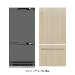 ZLINE Autograph 36" 19.8 cu. ft. Panel Ready Built-In Bottom Freezer Refrigerator with Water Dispenser and Ice Maker with Graphite Gray Interior and Champagne Bronze Accents, GRBITZ-36-CB