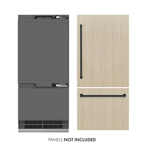 ZLINE Autograph 36" 19.8 cu. ft. Panel Ready Built-In Bottom Freezer Refrigerator with Water Dispenser and Ice Maker with Graphite Gray Interior and Matte Black Accents, GRBITZ-36-MB