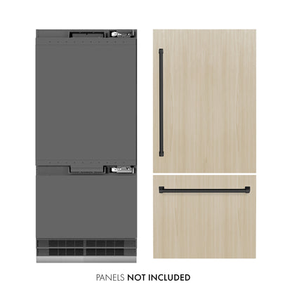 ZLINE Autograph 36" 19.8 cu. ft. Panel Ready Built-In Bottom Freezer Refrigerator with Water Dispenser and Ice Maker with Graphite Gray Interior and Matte Black Accents, GRBITZ-36-MB