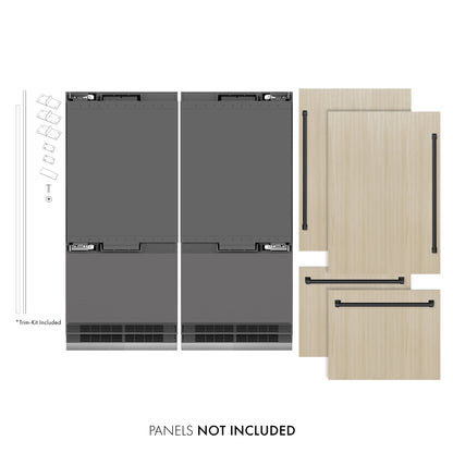 ZLINE Autograph 72" 39.6 cu. ft. Panel Ready French Door Built-In Bottom Freezer Refrigerator with Water Dispensers and Ice Makers with Graphite Gray Interior and Matte Black Accents, GRBITZ-72-MB