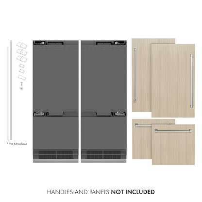 ZLINE 60" 32.2 cu. ft. Panel Ready French Door Built-In Bottom Freezer Refrigerator with Water Dispensers and Ice Makers with Graphite Gray Interior, GRBIV-60