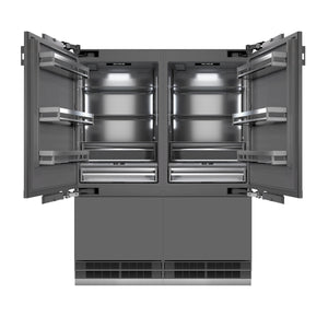 ZLINE Autograph 60" 32.2 cu. ft. Panel Ready French Door Built-In Bottom Freezer Refrigerator with Water Dispenser and Ice Maker with Graphite Gray Interior and Champagne Bronze Accents, GRBIVZ-60-CB