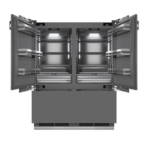 ZLINE Autograph 60" 32.2 cu. ft. Panel Ready French Door Built-In Bottom Freezer Refrigerator with Water Dispenser and Ice Maker with Graphite Gray Interior and Polished Gold Accents, GRBIVZ-60-G