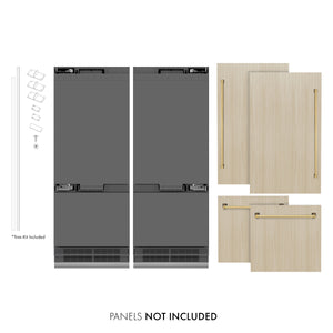 ZLINE Autograph 60" 32.2 cu. ft. Panel Ready French Door Built-In Bottom Freezer Refrigerator with Water Dispenser and Ice Maker with Graphite Gray Interior and Polished Gold Accents, GRBIVZ-60-G