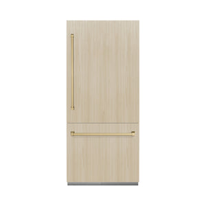 ZLINE Autograph 36" 19.8 cu. ft. Panel Ready Built-In Bottom Freezer Refrigerator with Water Dispenser and Ice Maker with Champagne Bronze Accents, RBITZ-36-CB