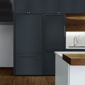 ZLINE Autograph 36" 19.8 cu. ft. Panel Ready Built-In Bottom Freezer Refrigerator with Water Dispenser and Ice Maker with Matte Black Accents, RBITZ-36-MB