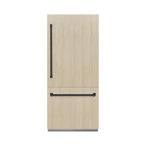 ZLINE Autograph 36" 19.8 cu. ft. Panel Ready Built-In Bottom Freezer Refrigerator with Water Dispenser and Ice Maker with Matte Black Accents, RBITZ-36-MB